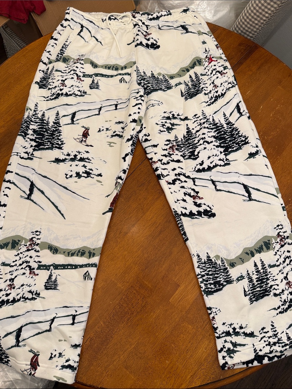 Jordan White Black Green Scenic Print Sweatpants xl Christmas snow